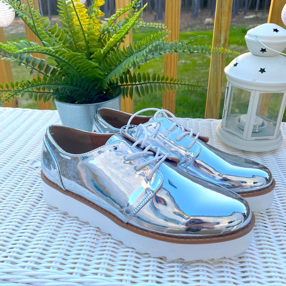 Platform Oxfords Kiss-Silver-Mirrored 7.5